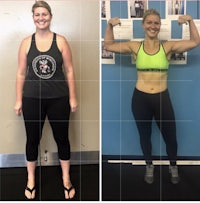 two pictures of a woman before and after her weight loss